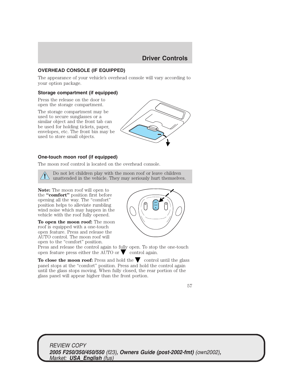 Driver controls | FORD 2005 F-550 v.1 User Manual | Page 57 / 304