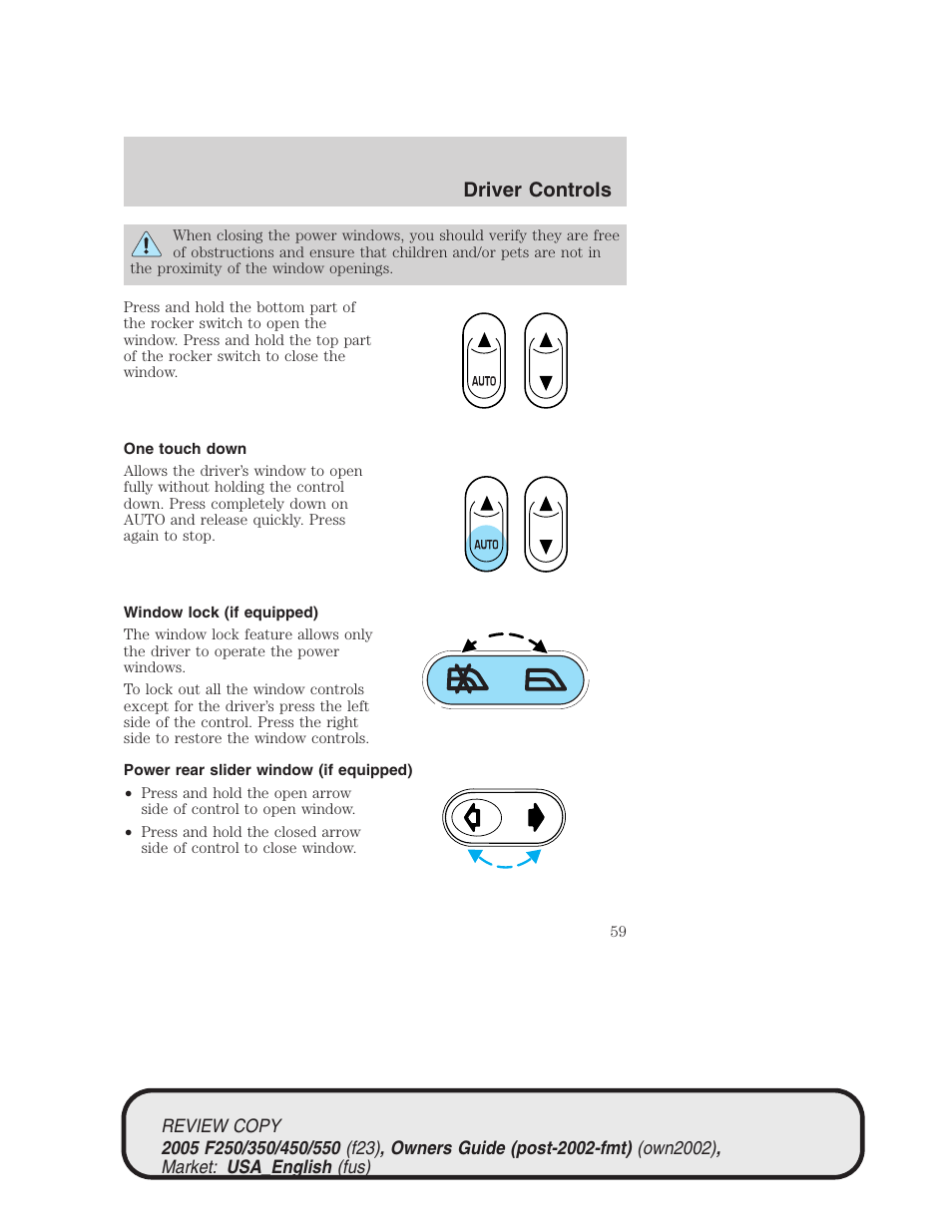 Driver controls | FORD 2005 F-550 v.1 User Manual | Page 59 / 304