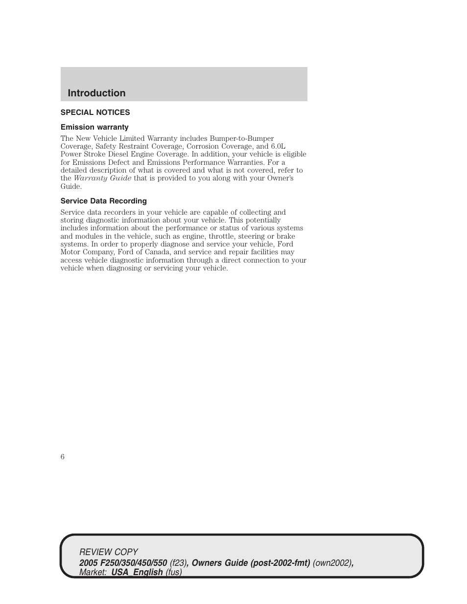 Introduction | FORD 2005 F-550 v.1 User Manual | Page 6 / 304
