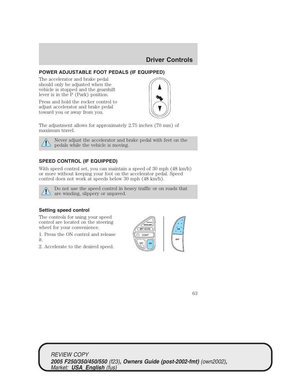 Driver controls | FORD 2005 F-550 v.1 User Manual | Page 63 / 304