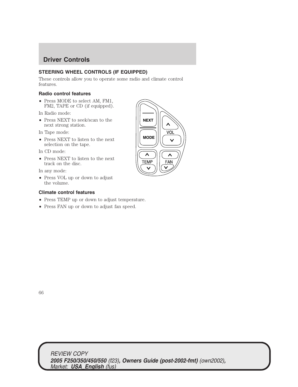 Driver controls | FORD 2005 F-550 v.1 User Manual | Page 66 / 304