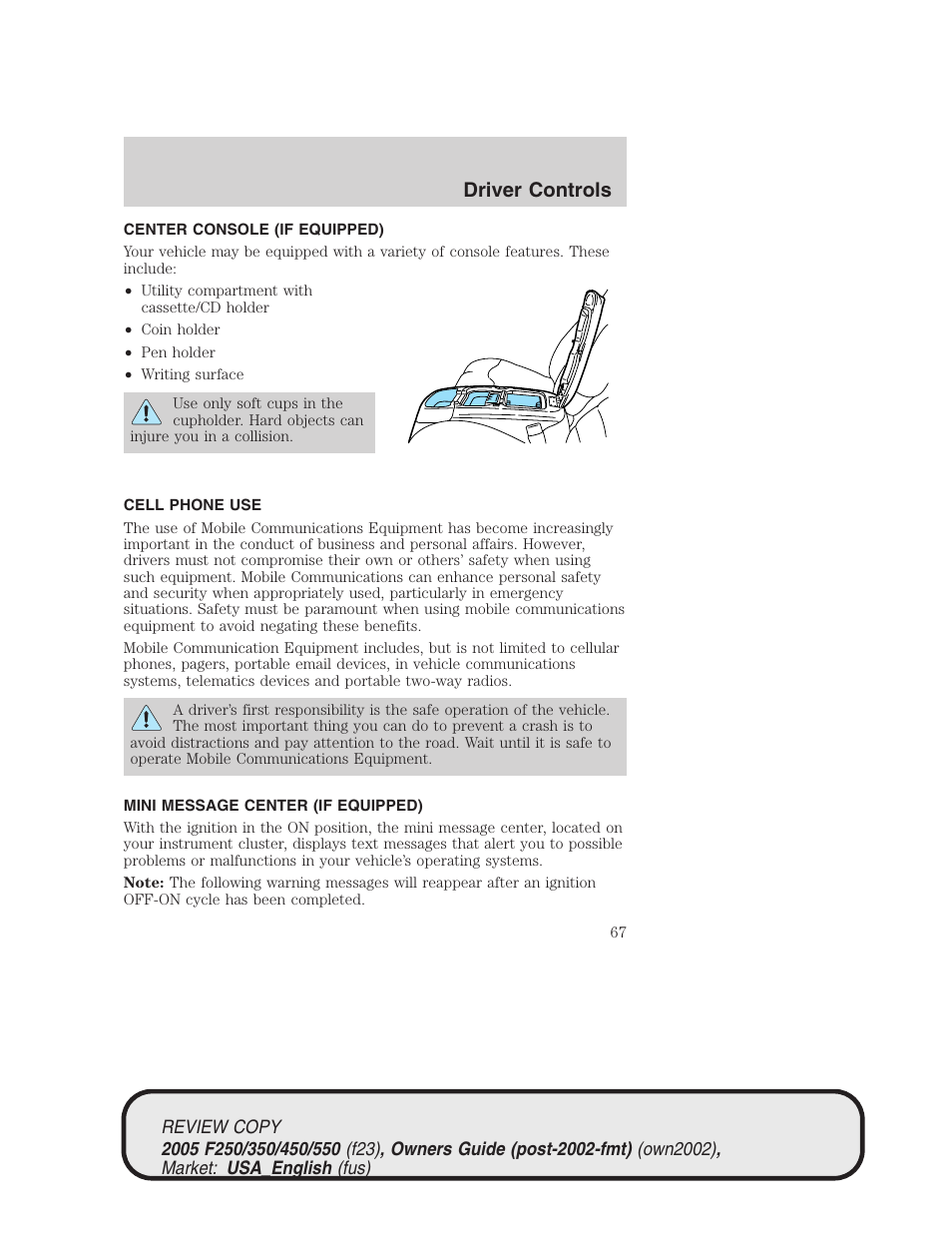 Driver controls | FORD 2005 F-550 v.1 User Manual | Page 67 / 304