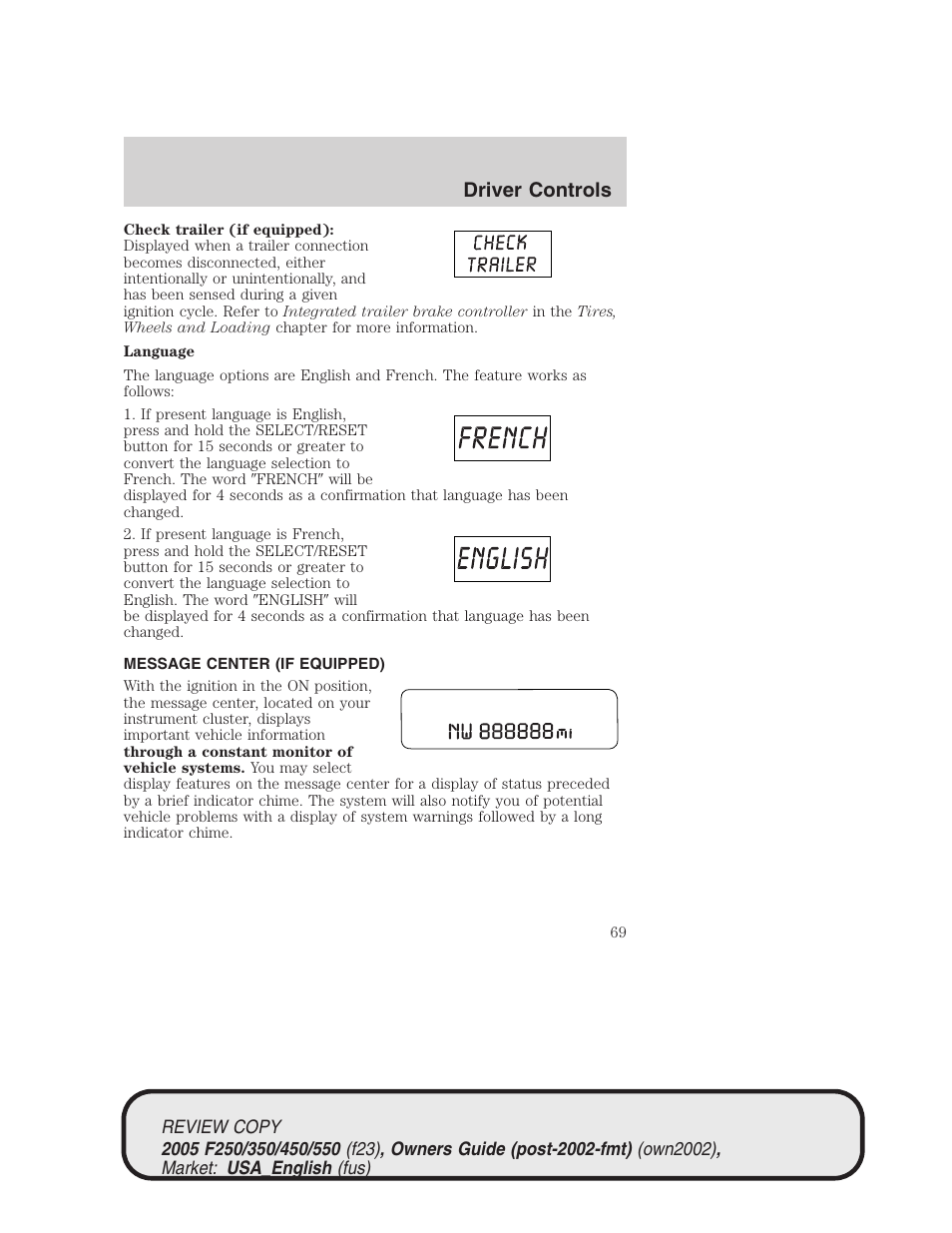 Driver controls | FORD 2005 F-550 v.1 User Manual | Page 69 / 304