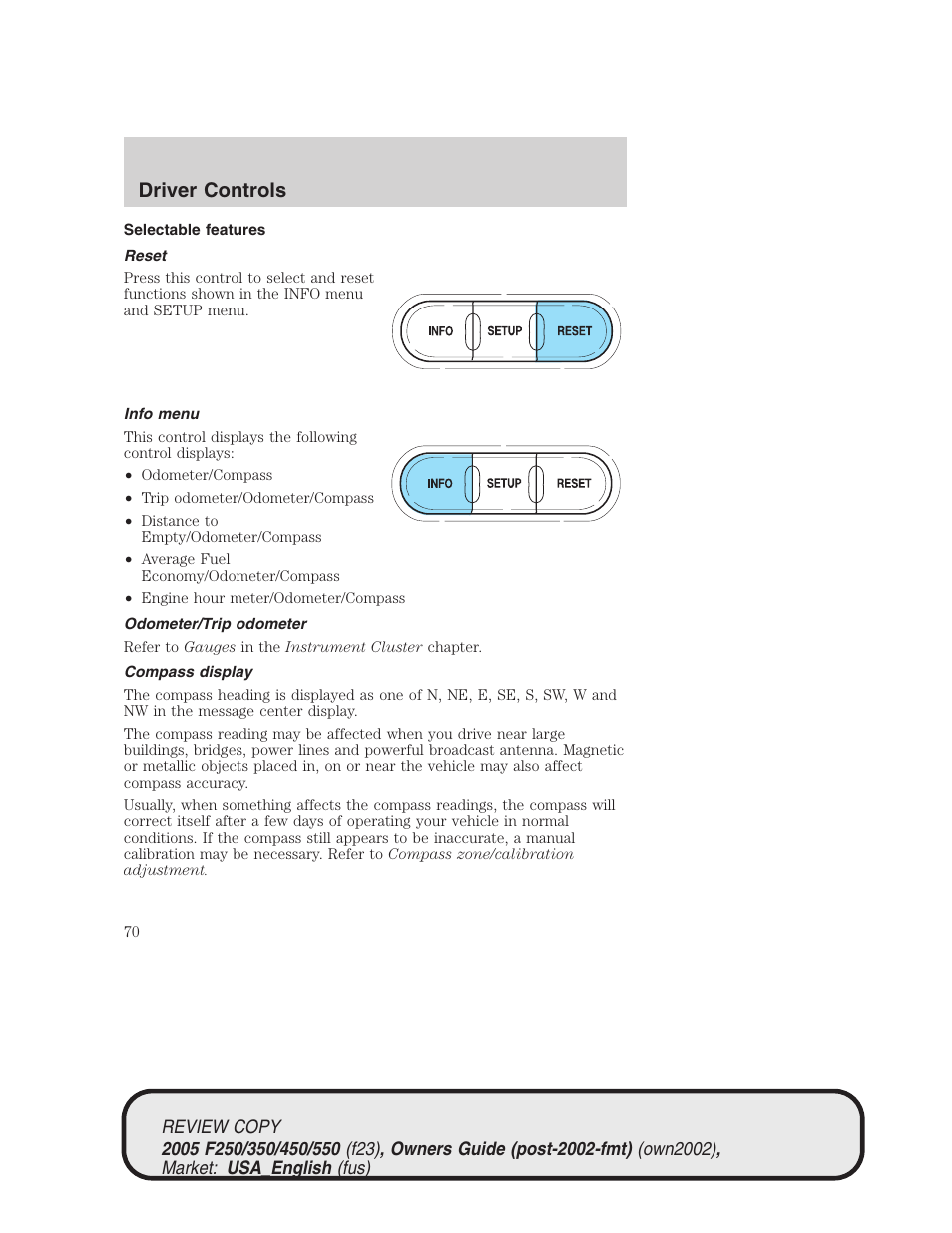 Driver controls | FORD 2005 F-550 v.1 User Manual | Page 70 / 304