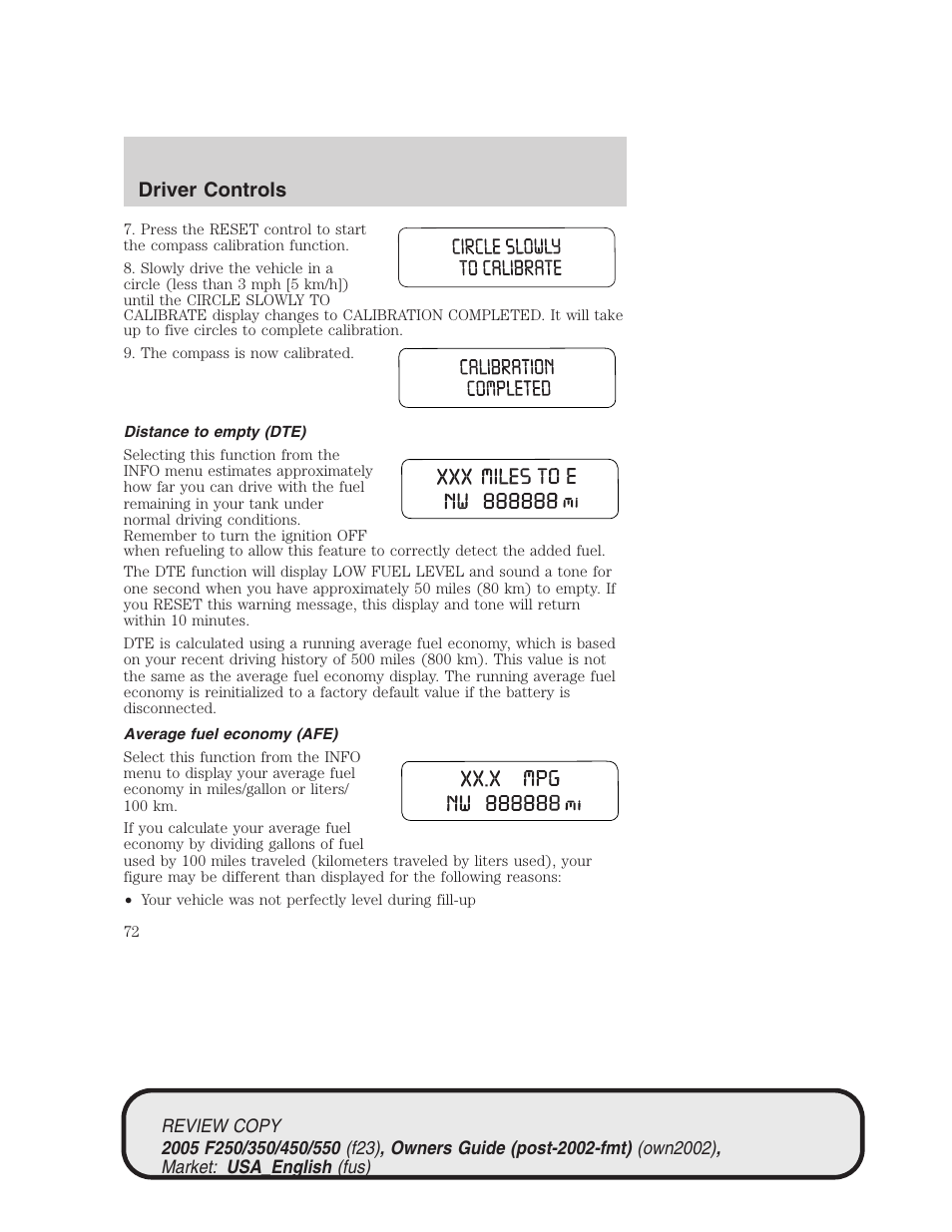 Driver controls | FORD 2005 F-550 v.1 User Manual | Page 72 / 304