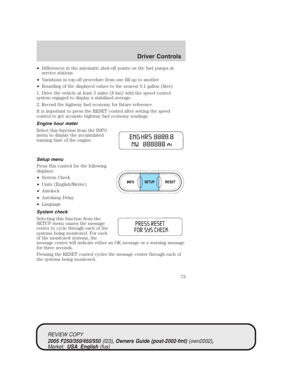 Driver controls | FORD 2005 F-550 v.1 User Manual | Page 73 / 304