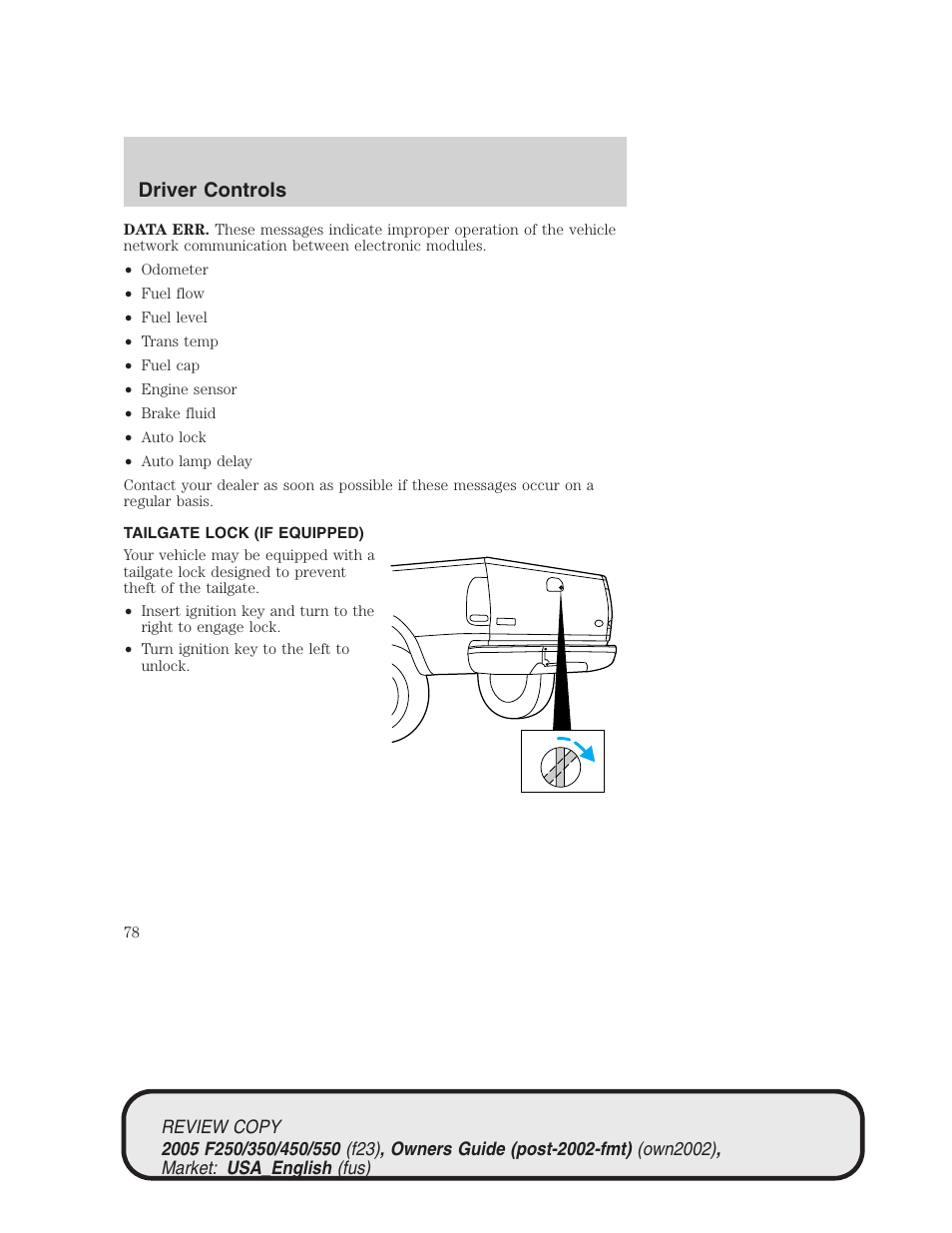 Driver controls | FORD 2005 F-550 v.1 User Manual | Page 78 / 304