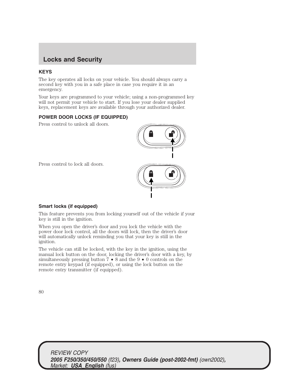 Locks and security | FORD 2005 F-550 v.1 User Manual | Page 80 / 304