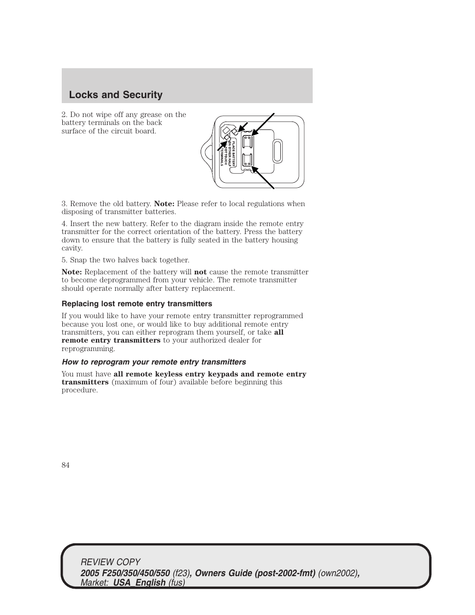 Locks and security | FORD 2005 F-550 v.1 User Manual | Page 84 / 304