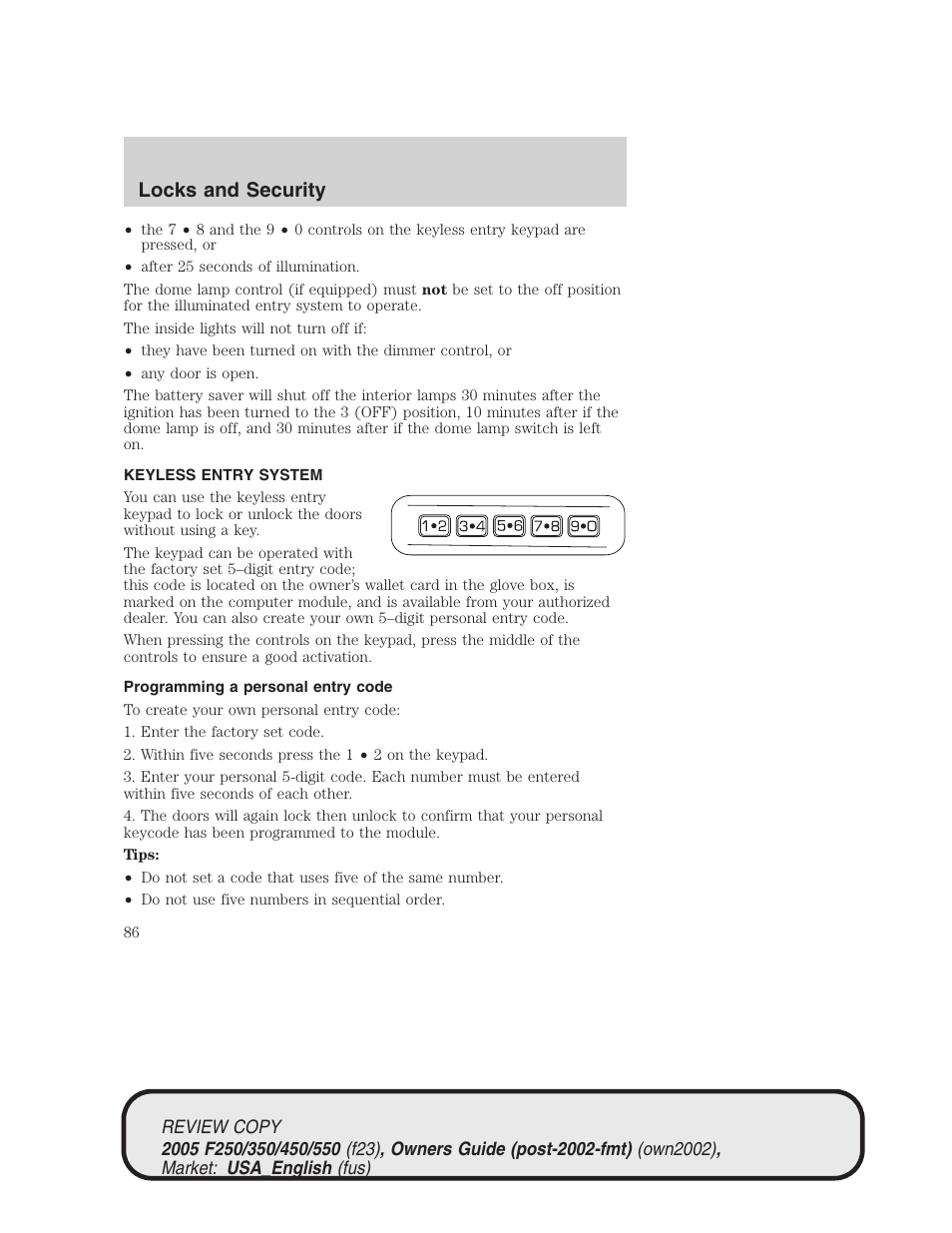 Locks and security | FORD 2005 F-550 v.1 User Manual | Page 86 / 304