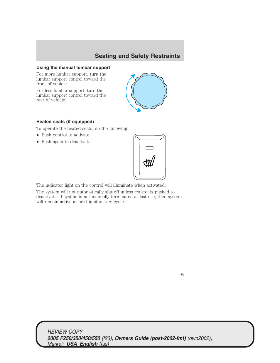Seating and safety restraints | FORD 2005 F-550 v.1 User Manual | Page 95 / 304