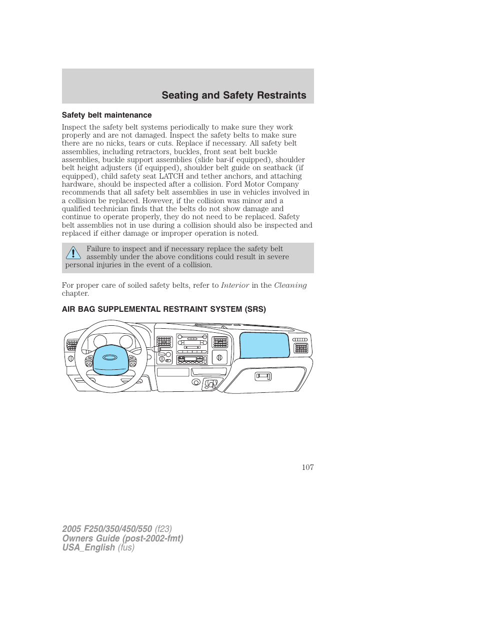 Seating and safety restraints | FORD 2005 F-550 v.2 User Manual | Page 107 / 312