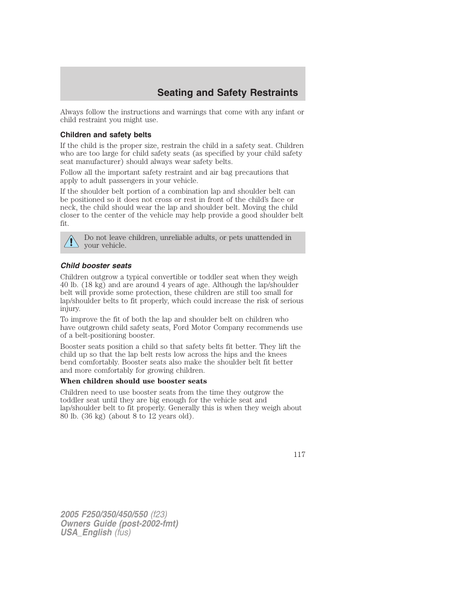 Seating and safety restraints | FORD 2005 F-550 v.2 User Manual | Page 117 / 312