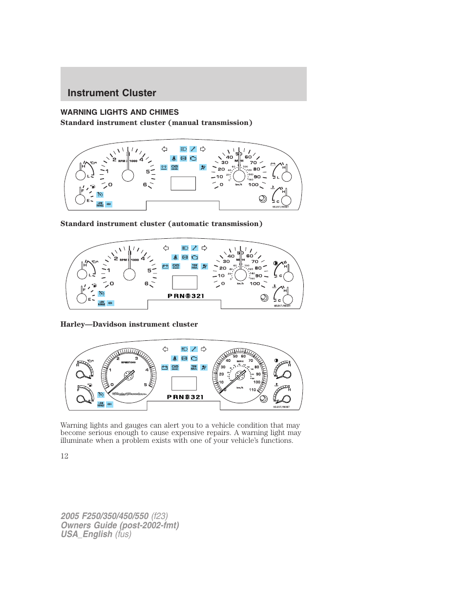 Instrument cluster | FORD 2005 F-550 v.2 User Manual | Page 12 / 312