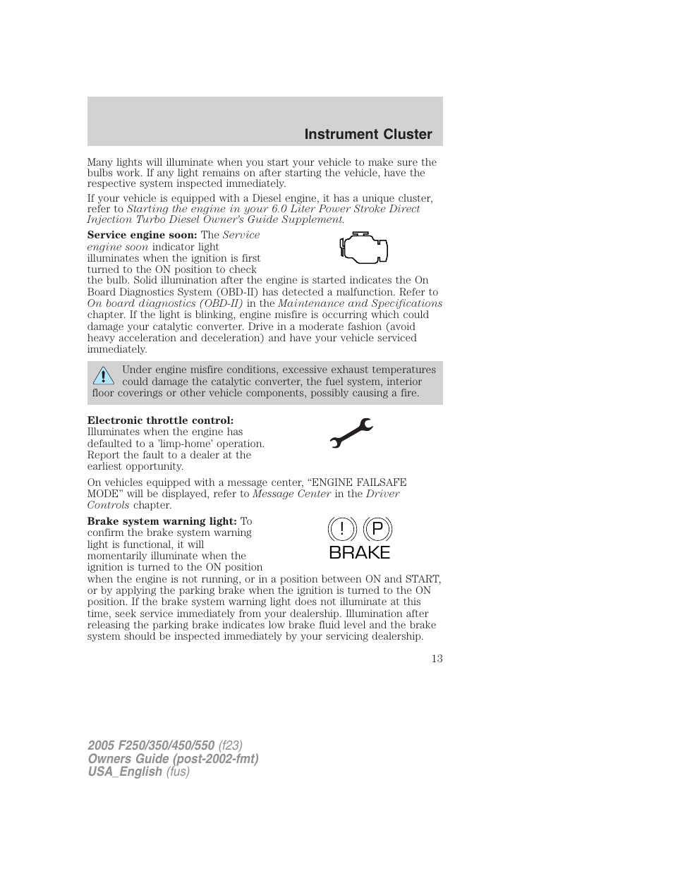 P! brake | FORD 2005 F-550 v.2 User Manual | Page 13 / 312