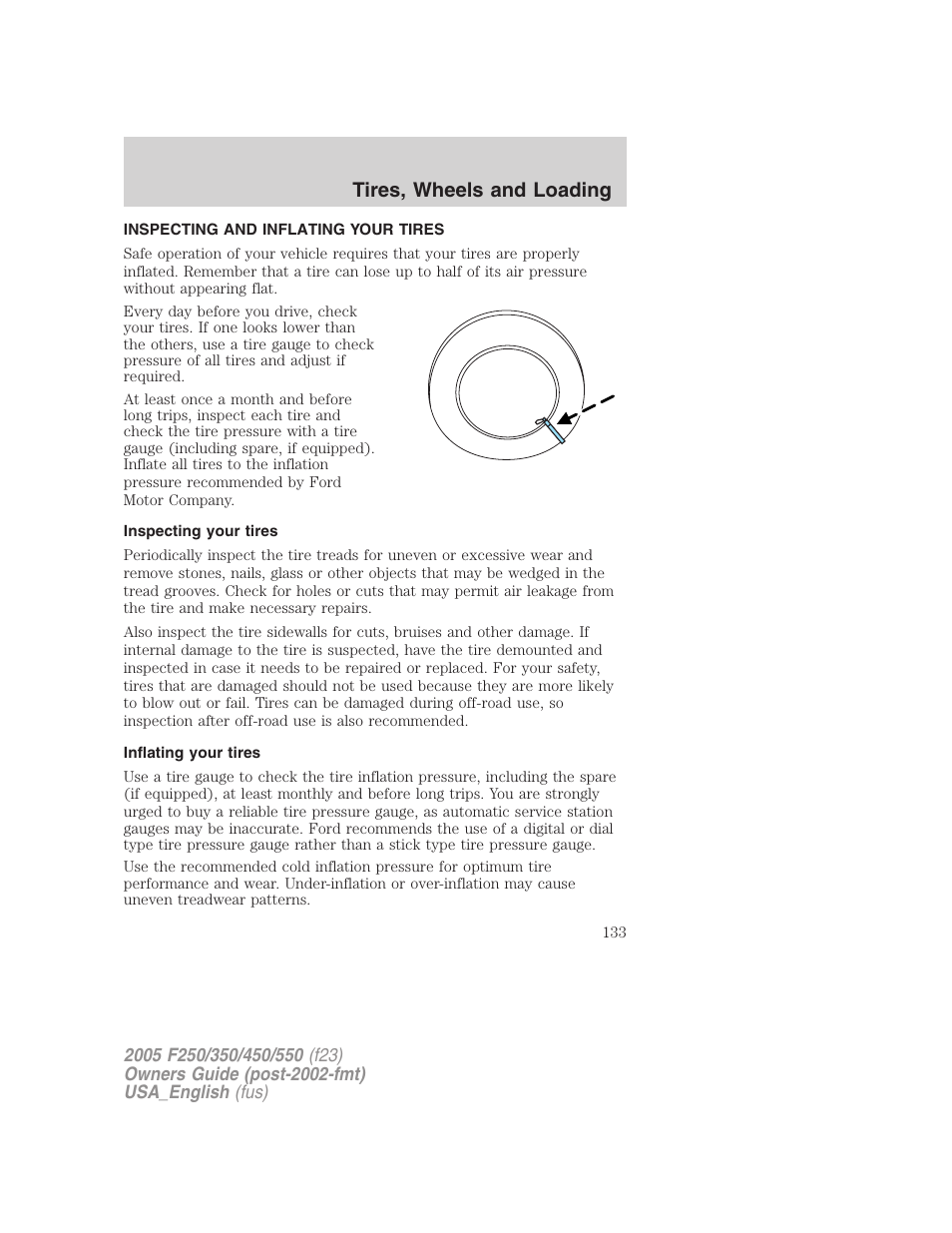 Tires, wheels and loading | FORD 2005 F-550 v.2 User Manual | Page 133 / 312