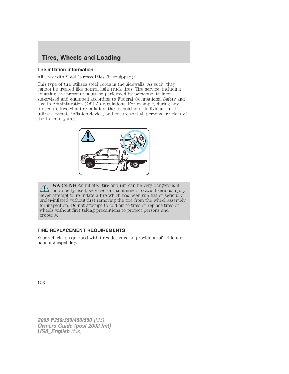 Tires, wheels and loading | FORD 2005 F-550 v.2 User Manual | Page 136 / 312