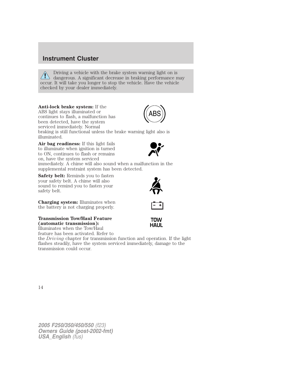 Instrument cluster | FORD 2005 F-550 v.2 User Manual | Page 14 / 312