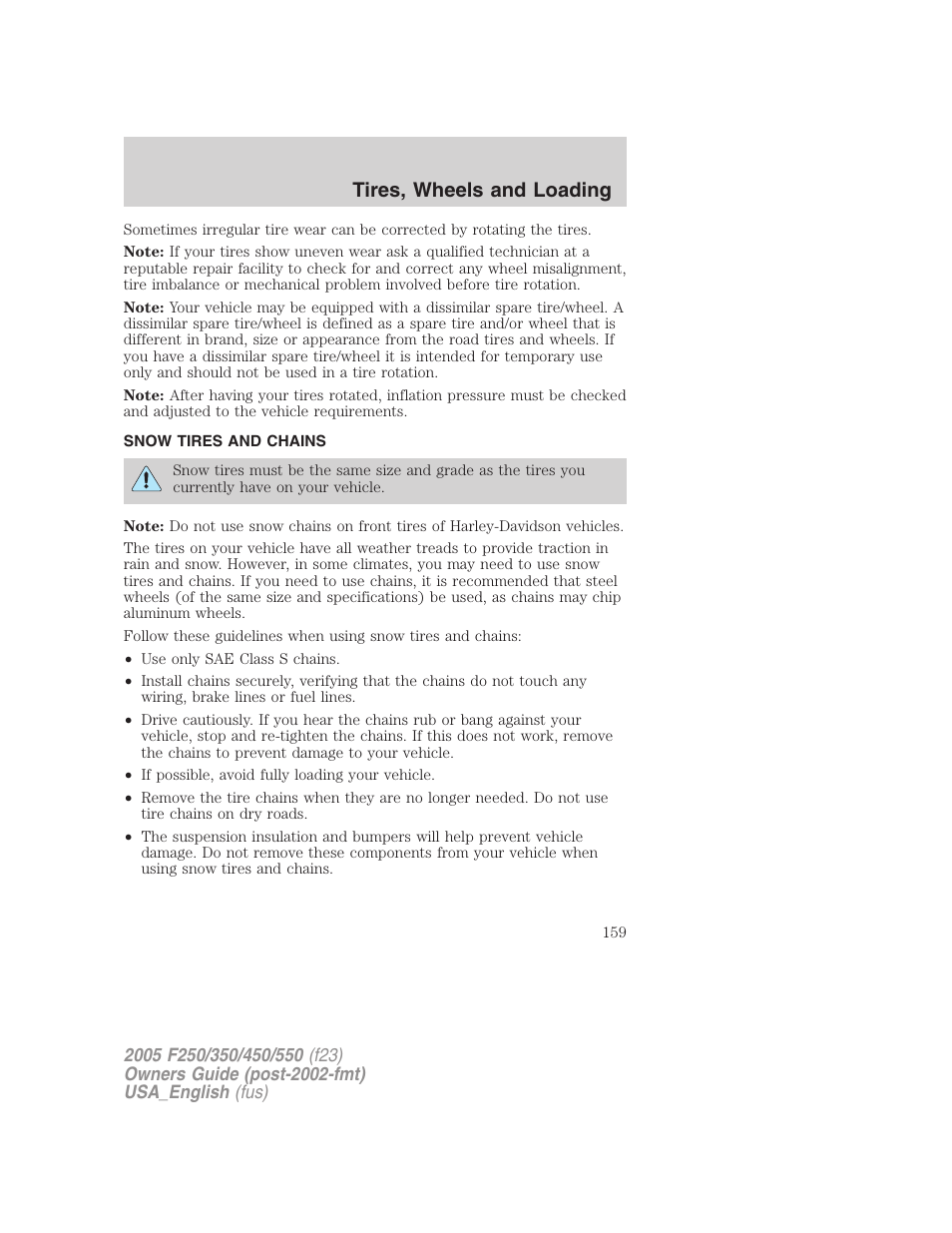 Tires, wheels and loading | FORD 2005 F-550 v.2 User Manual | Page 159 / 312
