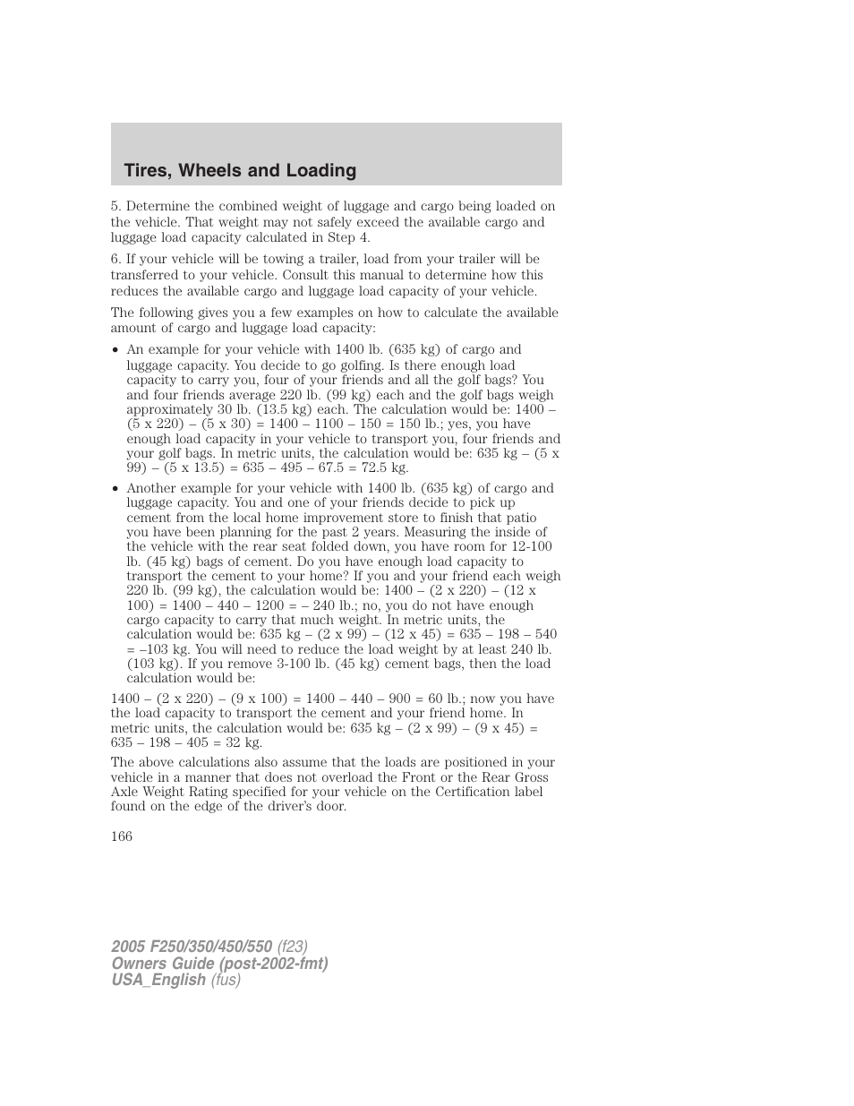 Tires, wheels and loading | FORD 2005 F-550 v.2 User Manual | Page 166 / 312