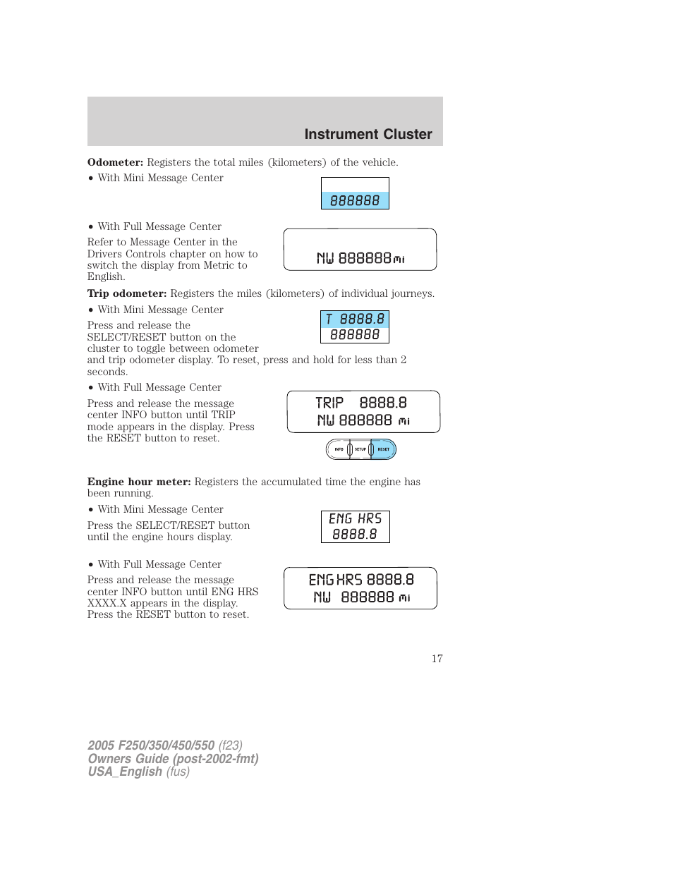 Instrument cluster | FORD 2005 F-550 v.2 User Manual | Page 17 / 312