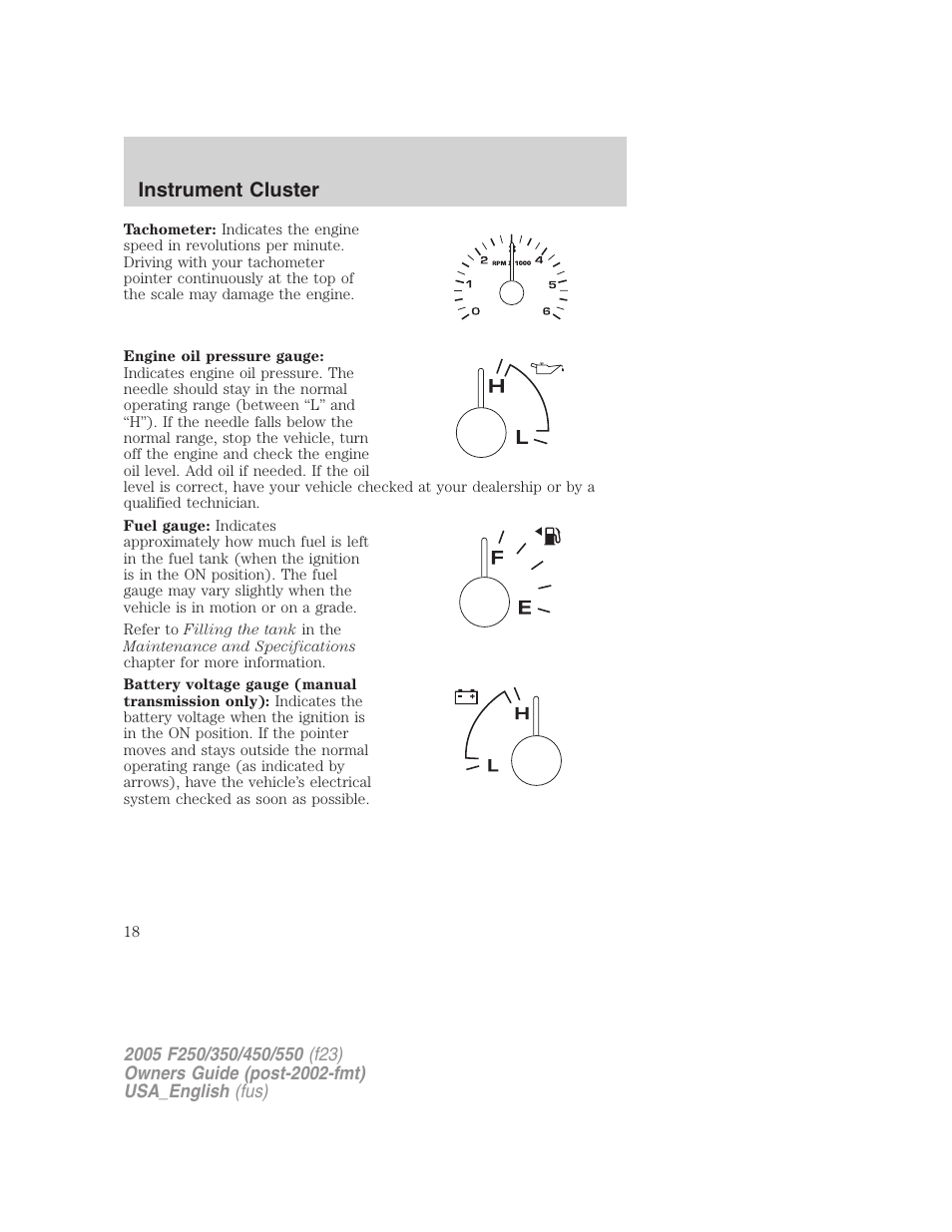 Instrument cluster | FORD 2005 F-550 v.2 User Manual | Page 18 / 312