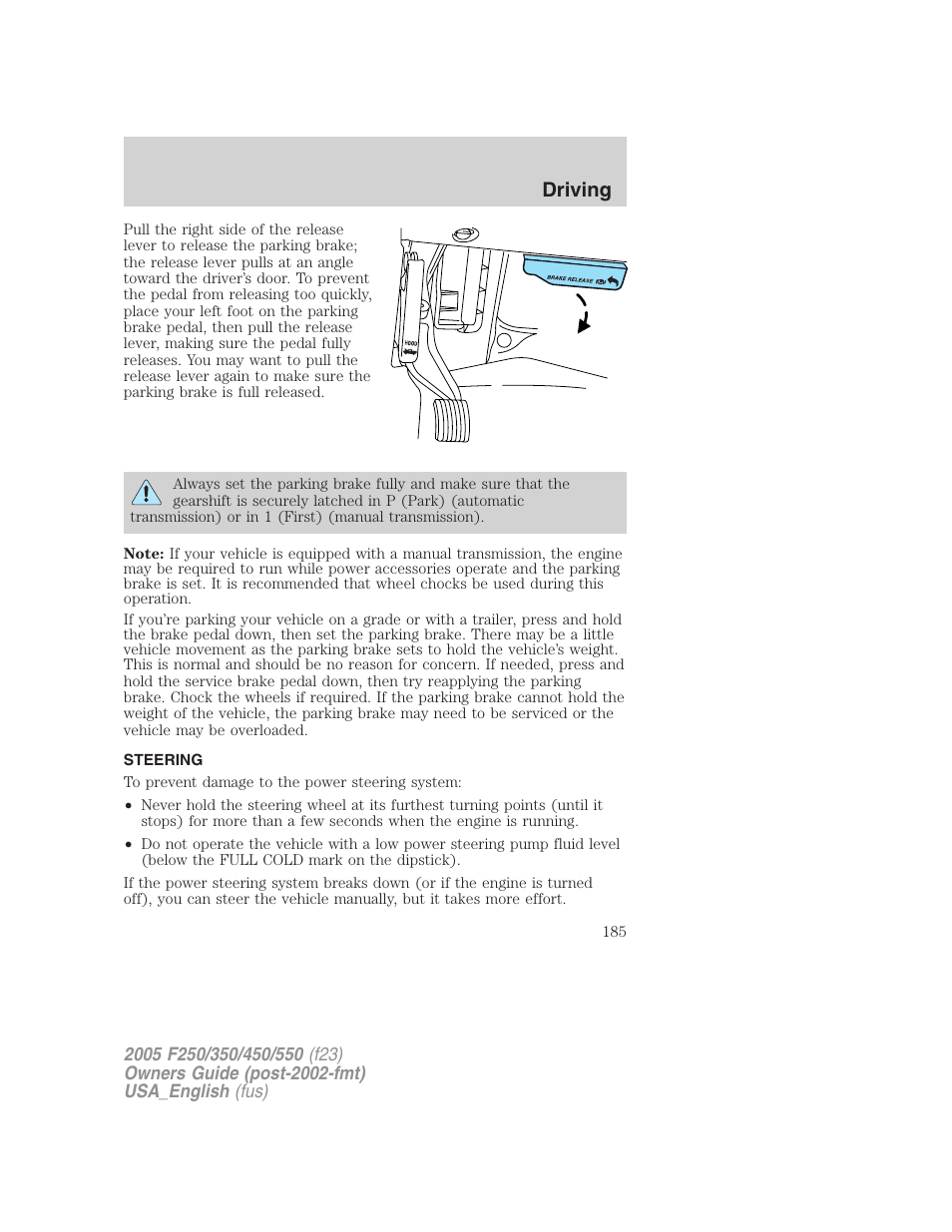 Driving | FORD 2005 F-550 v.2 User Manual | Page 185 / 312