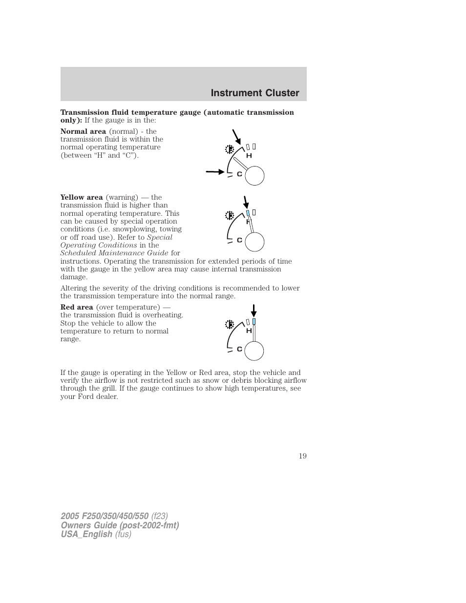 Instrument cluster | FORD 2005 F-550 v.2 User Manual | Page 19 / 312