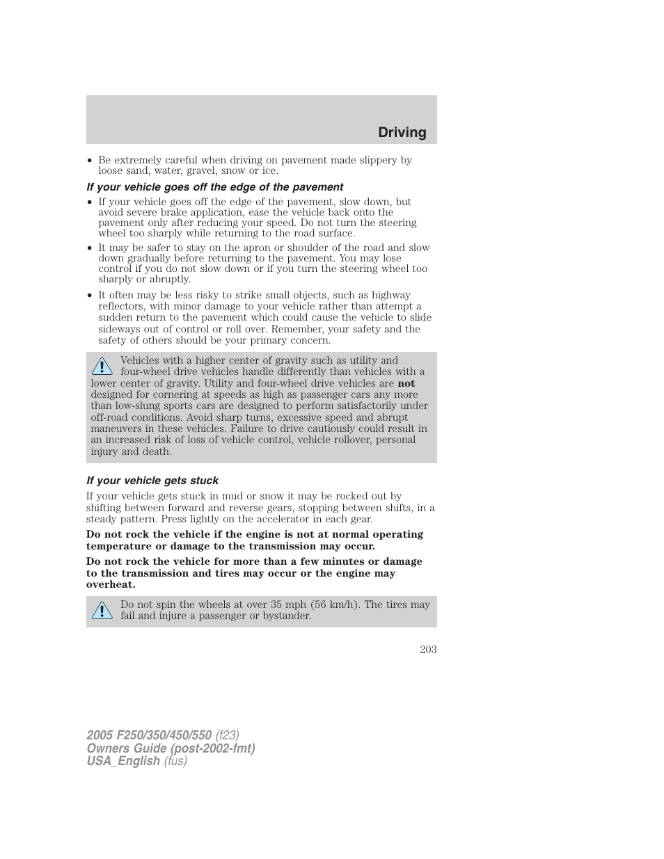 Driving | FORD 2005 F-550 v.2 User Manual | Page 203 / 312