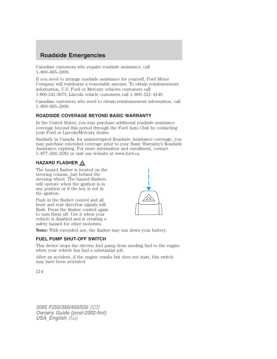 Roadside emergencies | FORD 2005 F-550 v.2 User Manual | Page 214 / 312