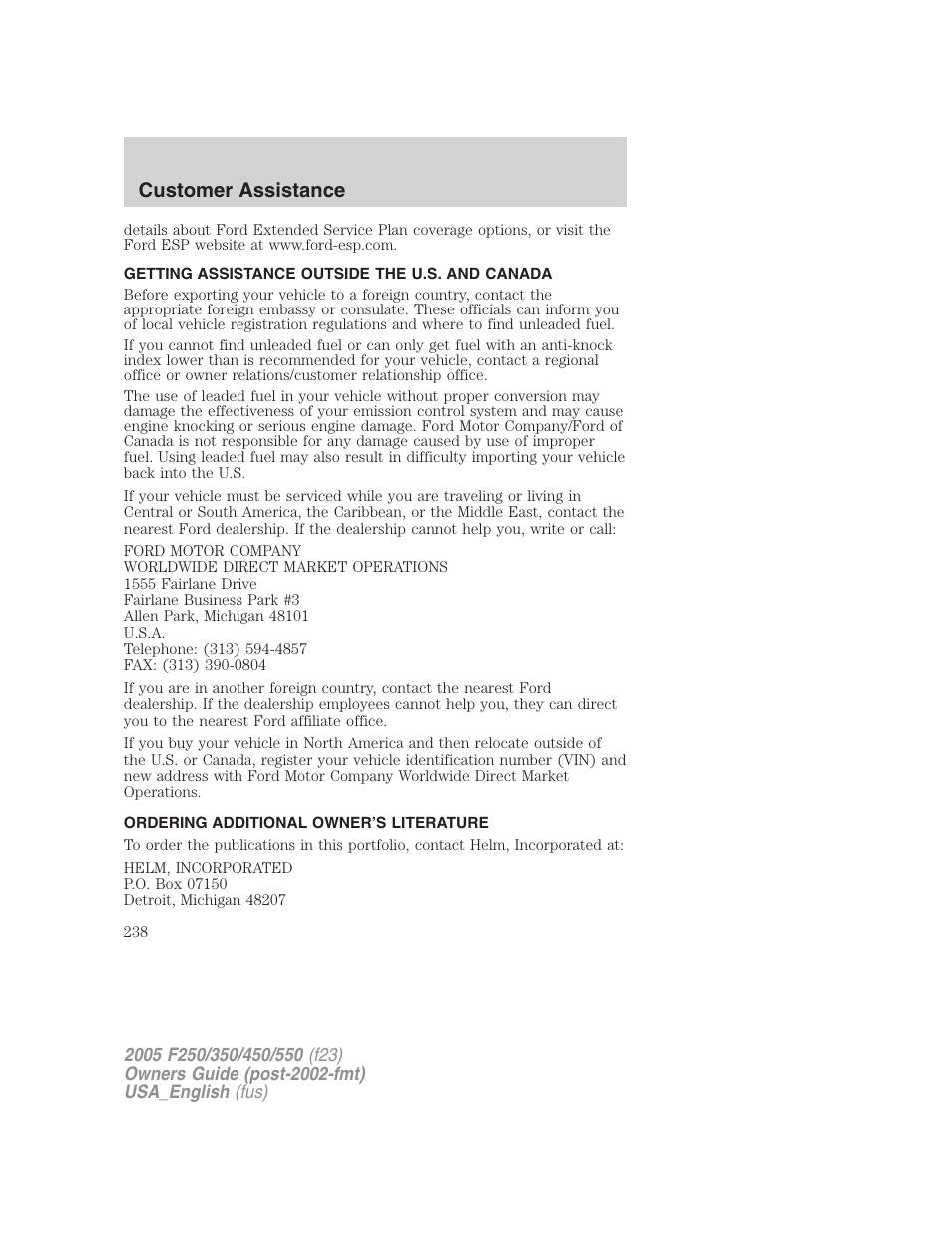 Customer assistance | FORD 2005 F-550 v.2 User Manual | Page 238 / 312