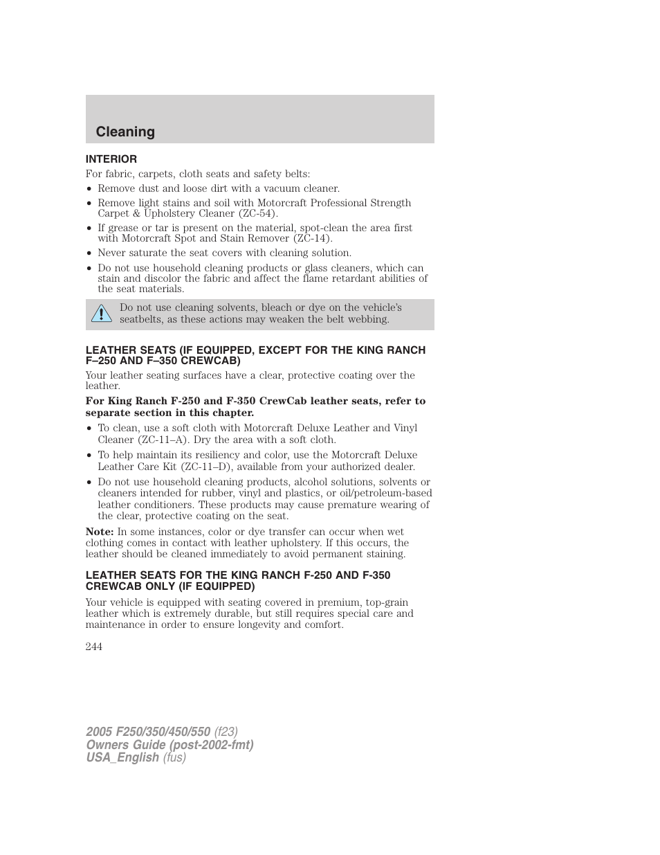 Cleaning | FORD 2005 F-550 v.2 User Manual | Page 244 / 312
