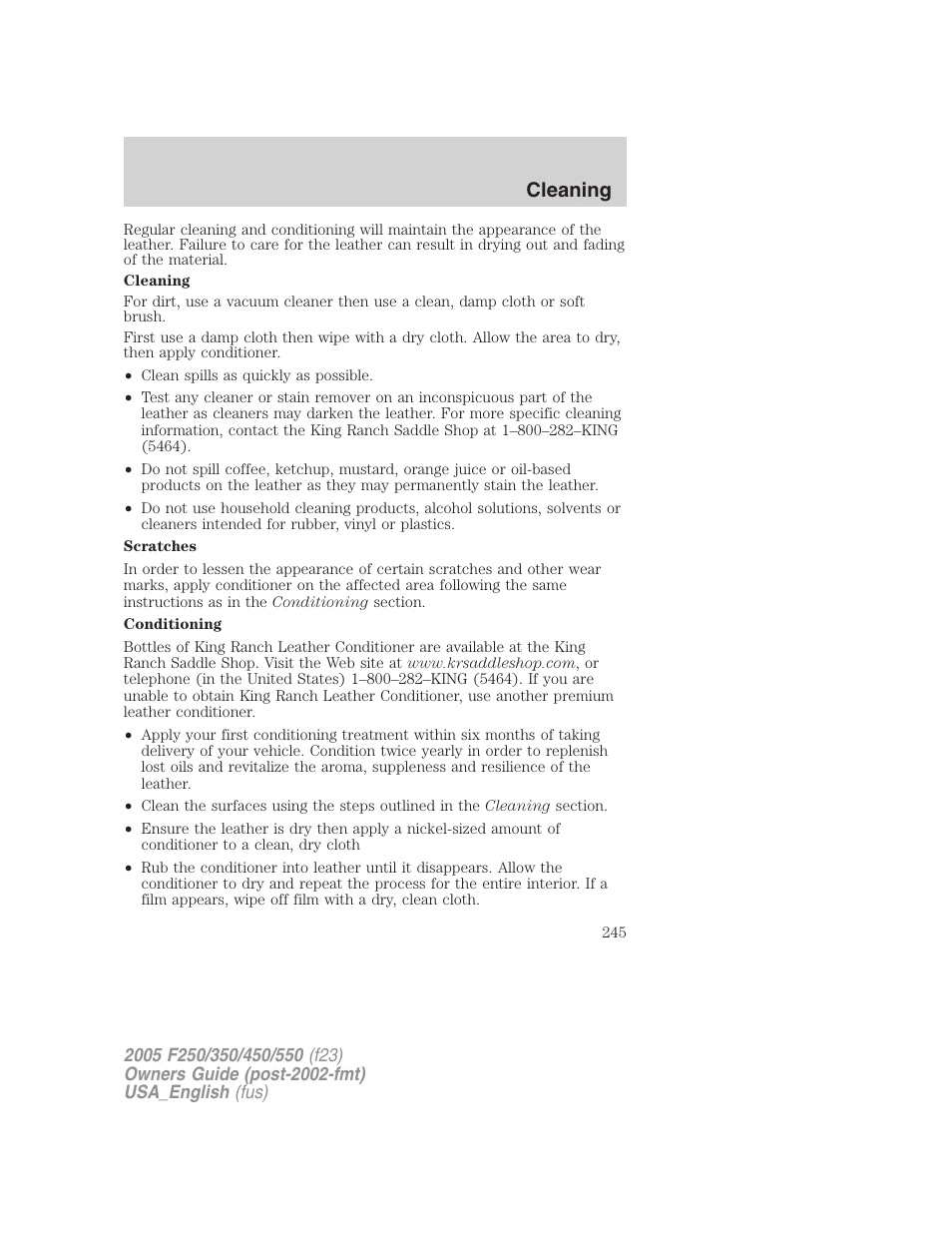 Cleaning | FORD 2005 F-550 v.2 User Manual | Page 245 / 312