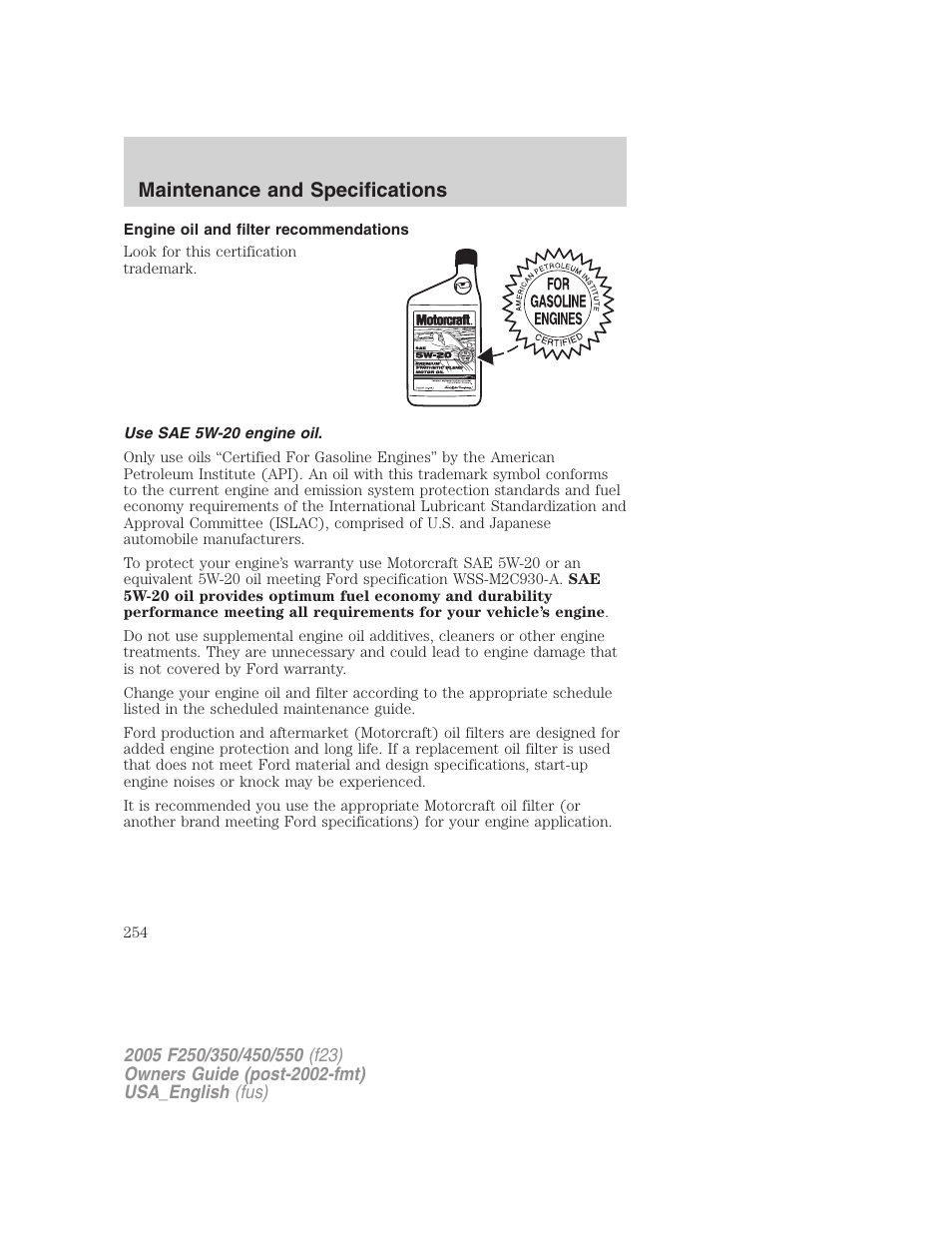 Maintenance and specifications | FORD 2005 F-550 v.2 User Manual | Page 254 / 312