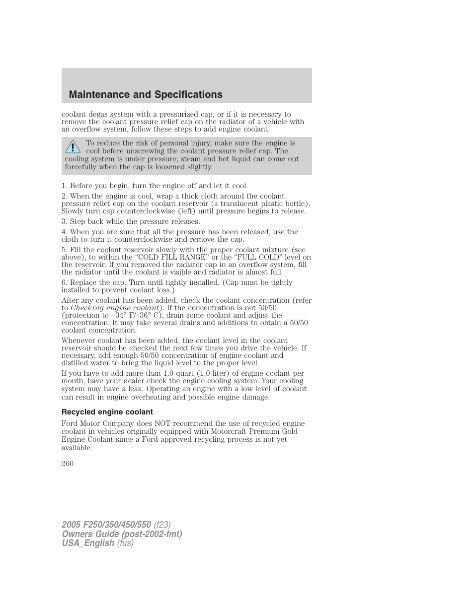 Maintenance and specifications | FORD 2005 F-550 v.2 User Manual | Page 260 / 312