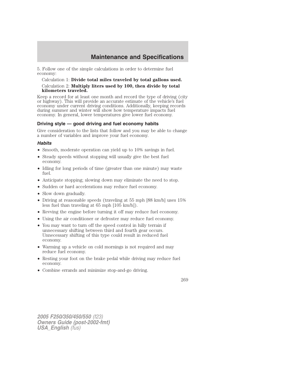 Maintenance and specifications | FORD 2005 F-550 v.2 User Manual | Page 269 / 312