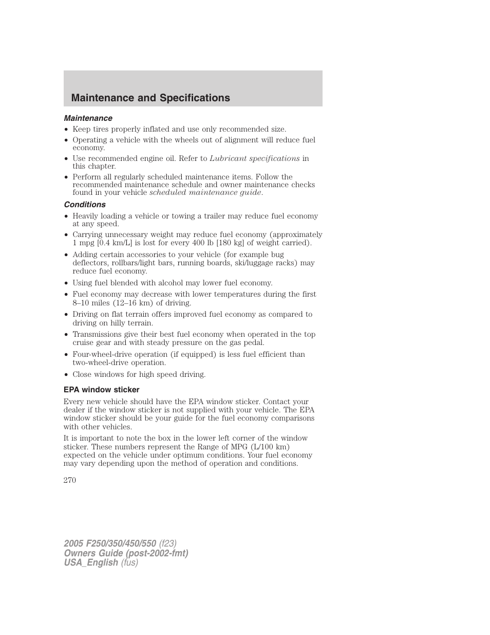 Maintenance and specifications | FORD 2005 F-550 v.2 User Manual | Page 270 / 312