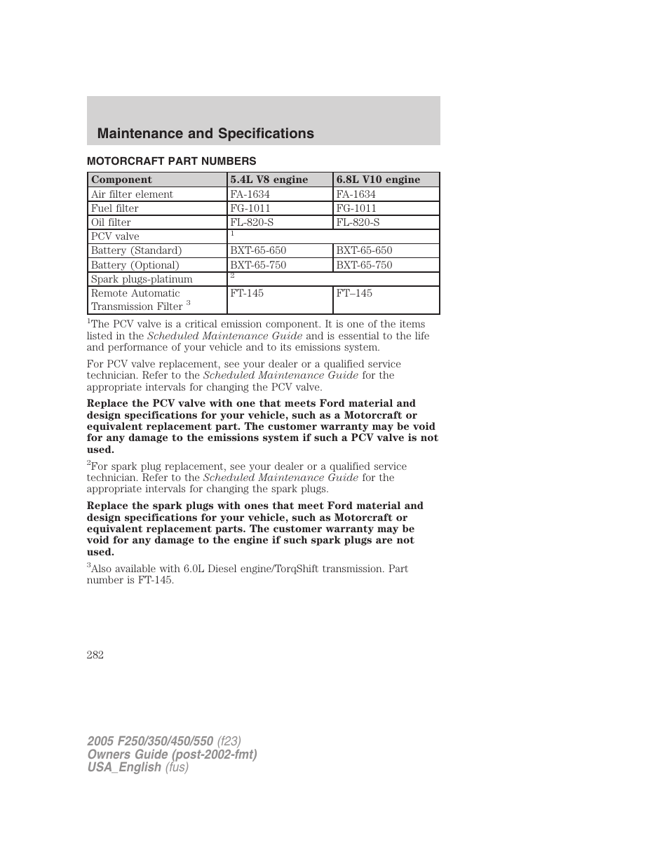 Maintenance and specifications | FORD 2005 F-550 v.2 User Manual | Page 282 / 312