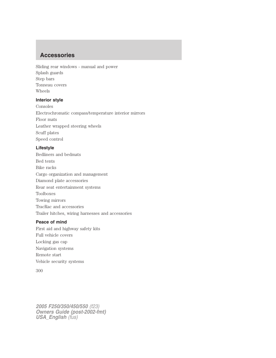 Accessories | FORD 2005 F-550 v.2 User Manual | Page 300 / 312