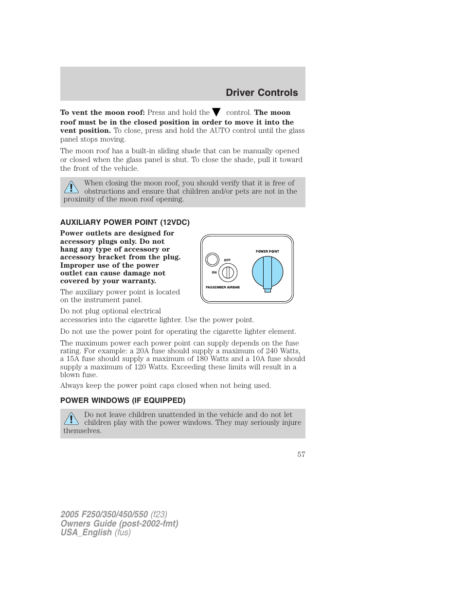 Driver controls | FORD 2005 F-550 v.2 User Manual | Page 57 / 312