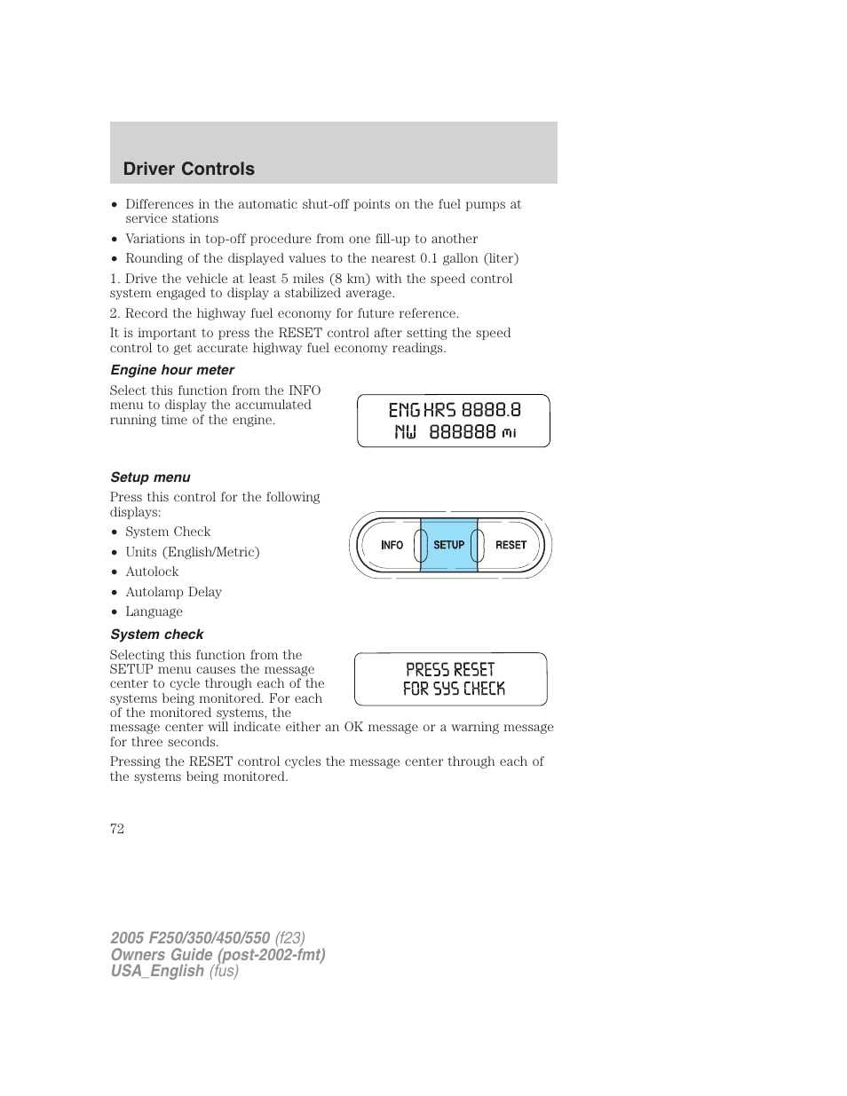 Driver controls | FORD 2005 F-550 v.2 User Manual | Page 72 / 312