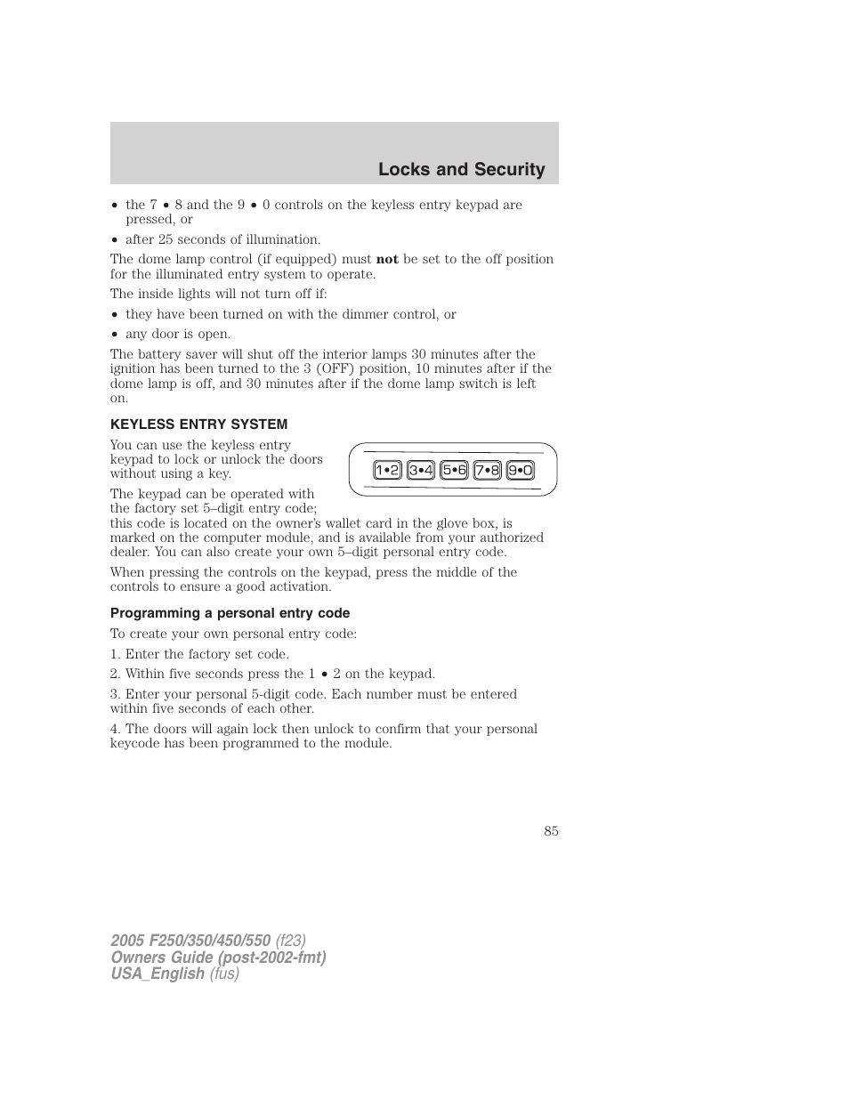 Locks and security | FORD 2005 F-550 v.2 User Manual | Page 85 / 312