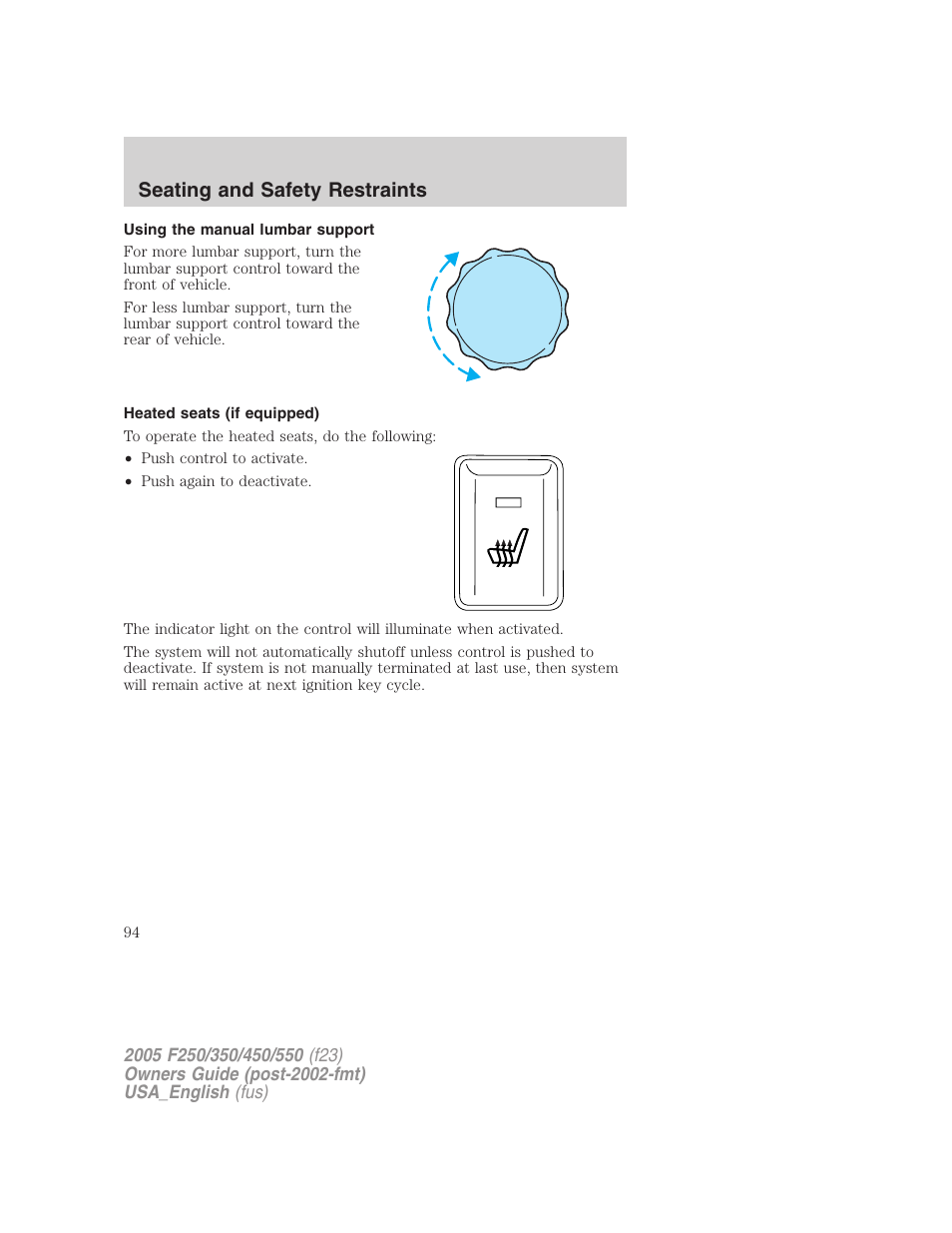 Seating and safety restraints | FORD 2005 F-550 v.2 User Manual | Page 94 / 312