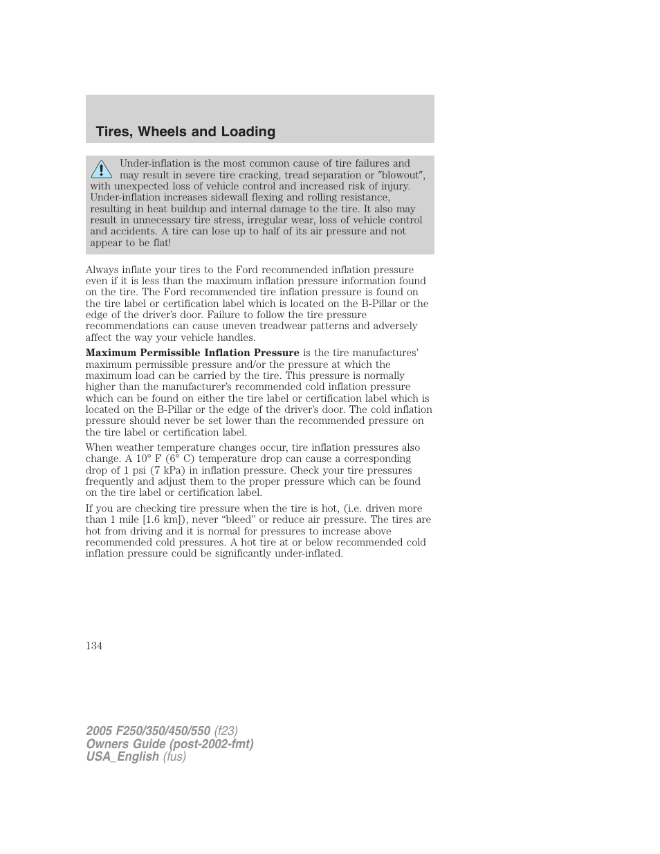 Tires, wheels and loading | FORD 2005 F-550 v.3 User Manual | Page 134 / 312