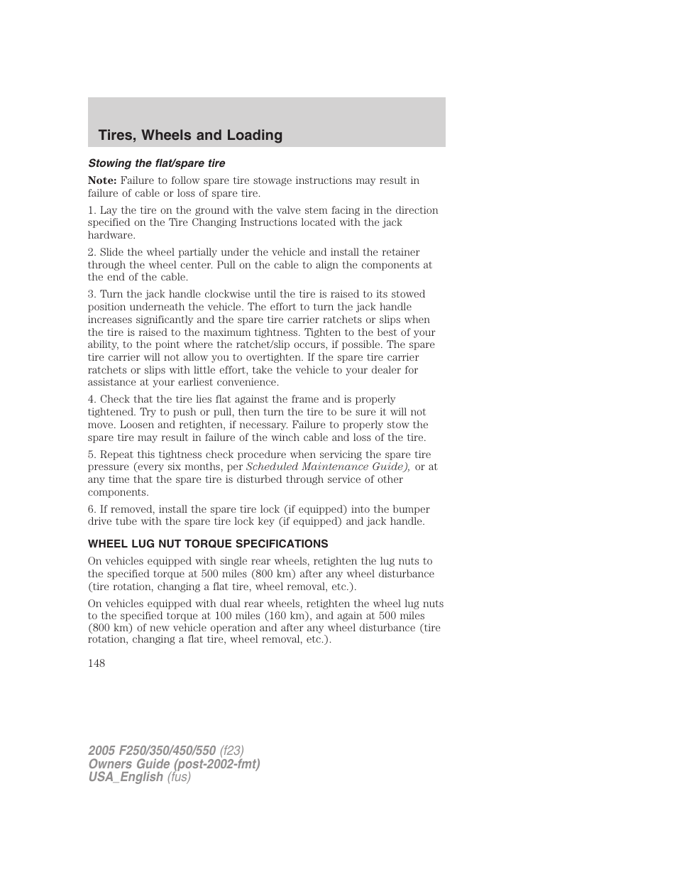 Tires, wheels and loading | FORD 2005 F-550 v.3 User Manual | Page 148 / 312