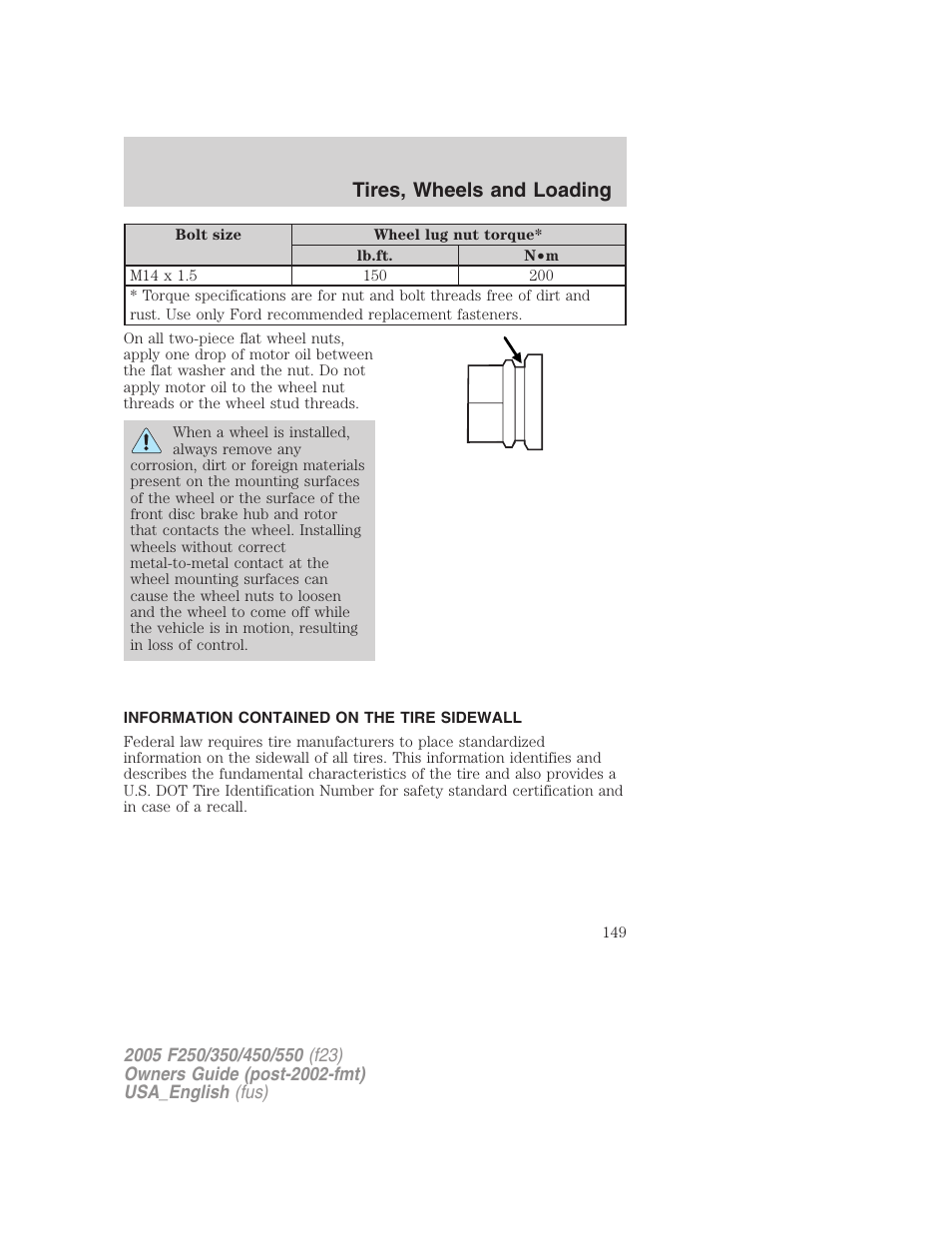 Tires, wheels and loading | FORD 2005 F-550 v.3 User Manual | Page 149 / 312