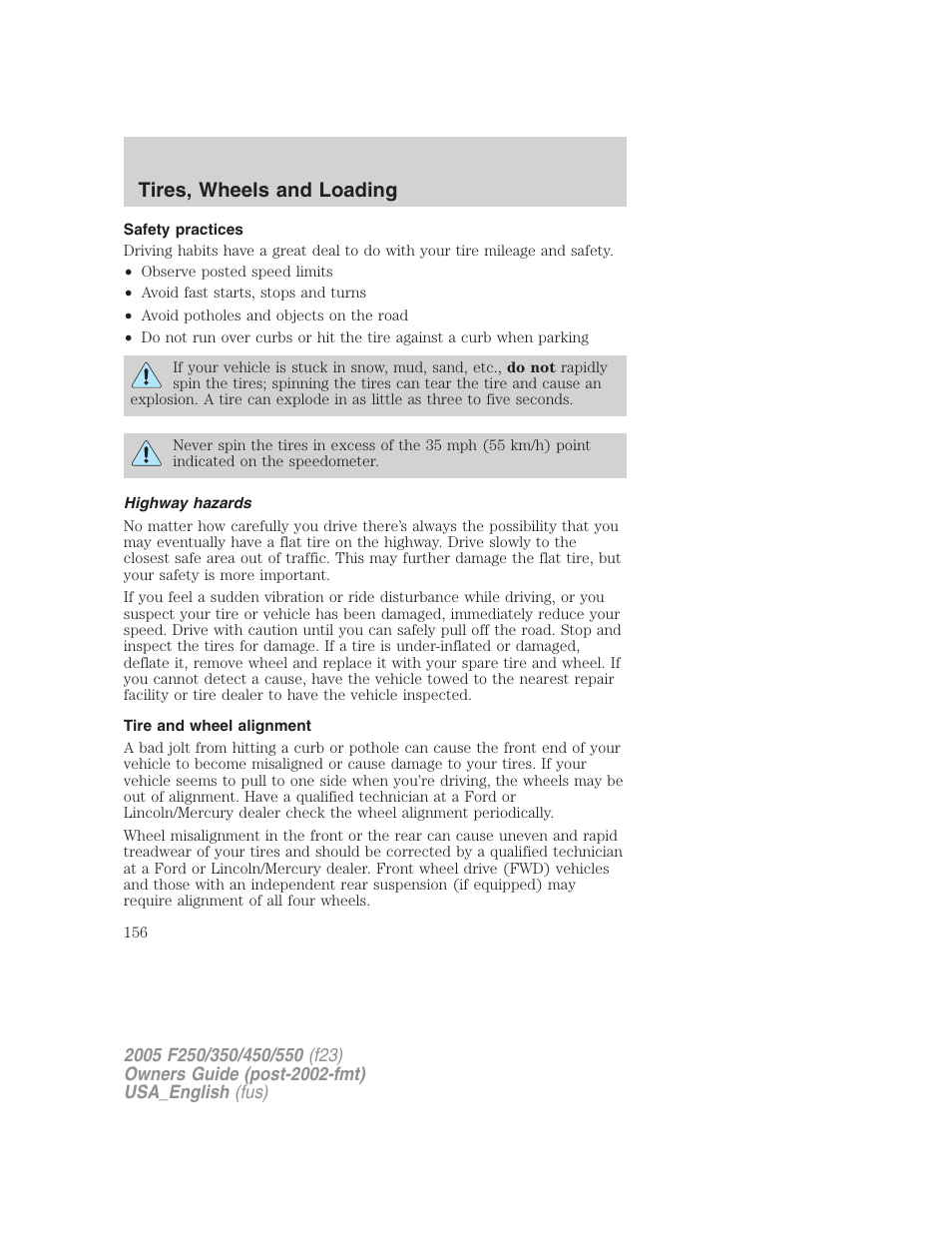 Tires, wheels and loading | FORD 2005 F-550 v.3 User Manual | Page 156 / 312