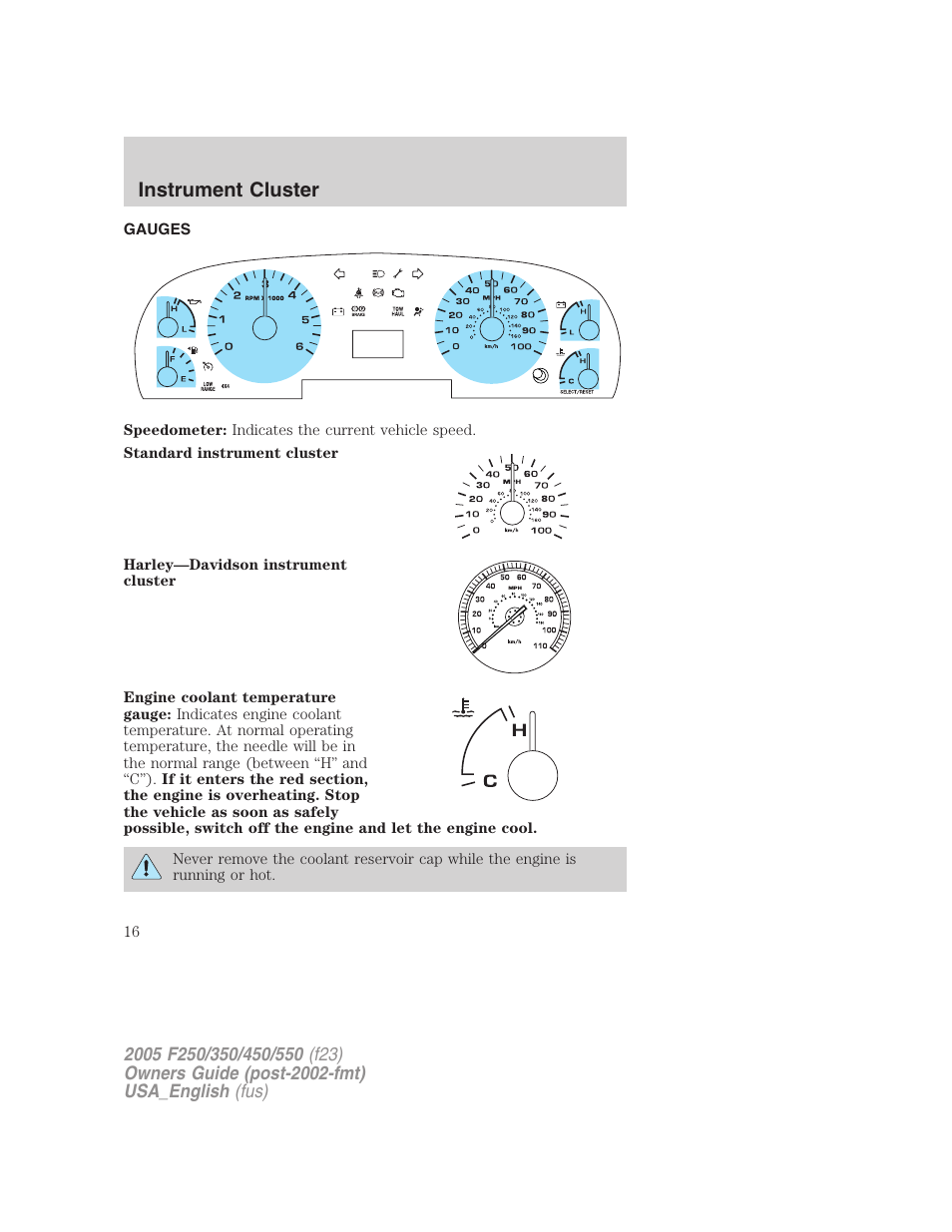 Instrument cluster | FORD 2005 F-550 v.3 User Manual | Page 16 / 312