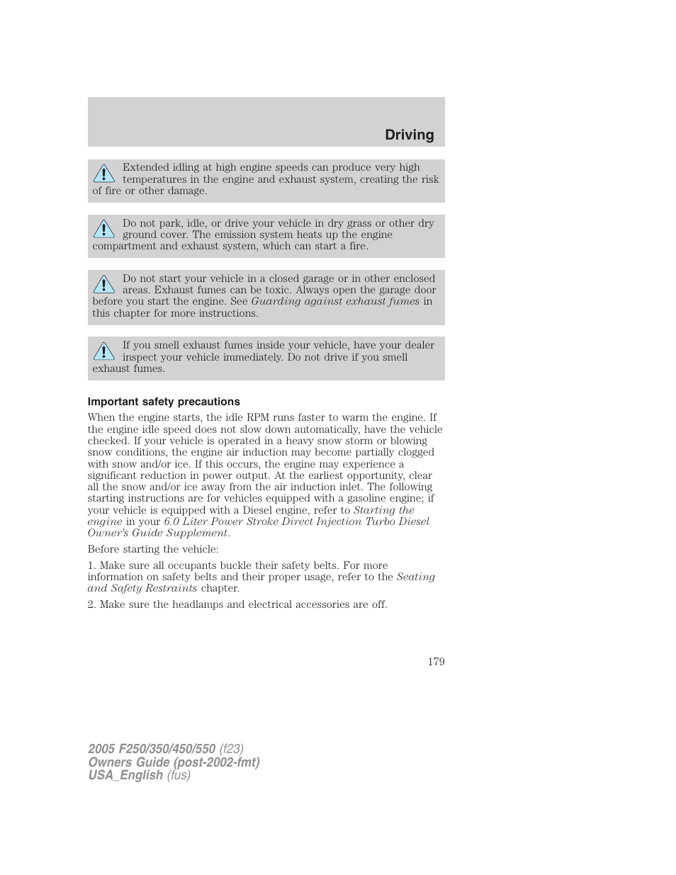 Driving | FORD 2005 F-550 v.3 User Manual | Page 179 / 312