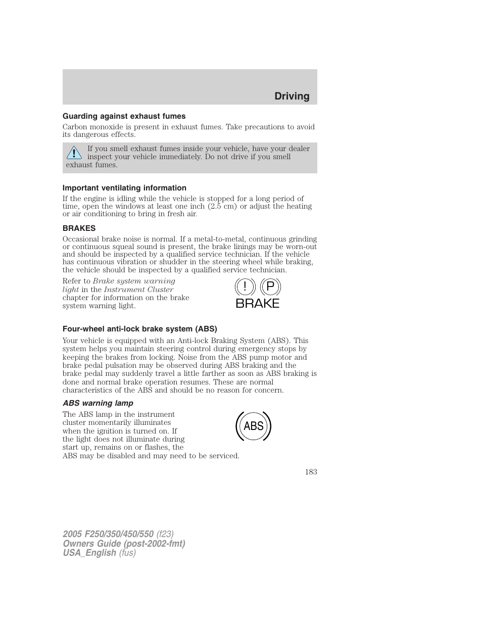 P! brake abs | FORD 2005 F-550 v.3 User Manual | Page 183 / 312